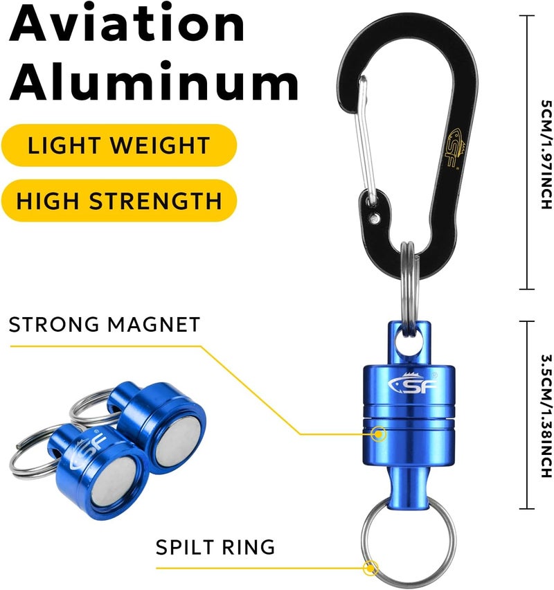 sf. Strongest Magnetic Net Release Magnetic Keychain Fly Fishing Net Retractor Magnet Clip Holder Retractor with Retractable Coiled Lanyard Carabiner - Image 2